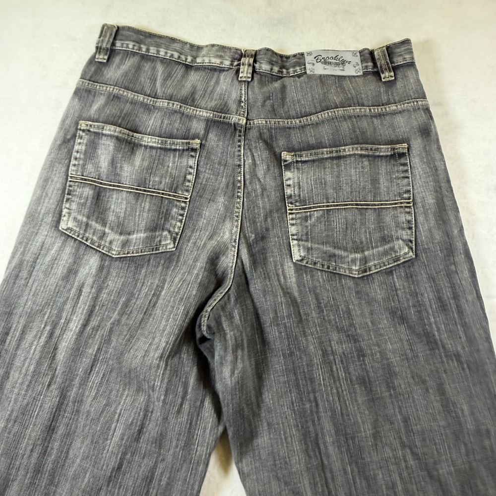 Brooklyn Xpress BX70 Mens Gray Wide Leg Baggy Raw Hem Jeans 44x34 Streetwear‎